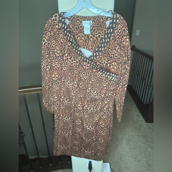 Soft Surroundings Animal Print Ruched Faux Wrap Dress - Picture 1 of 7